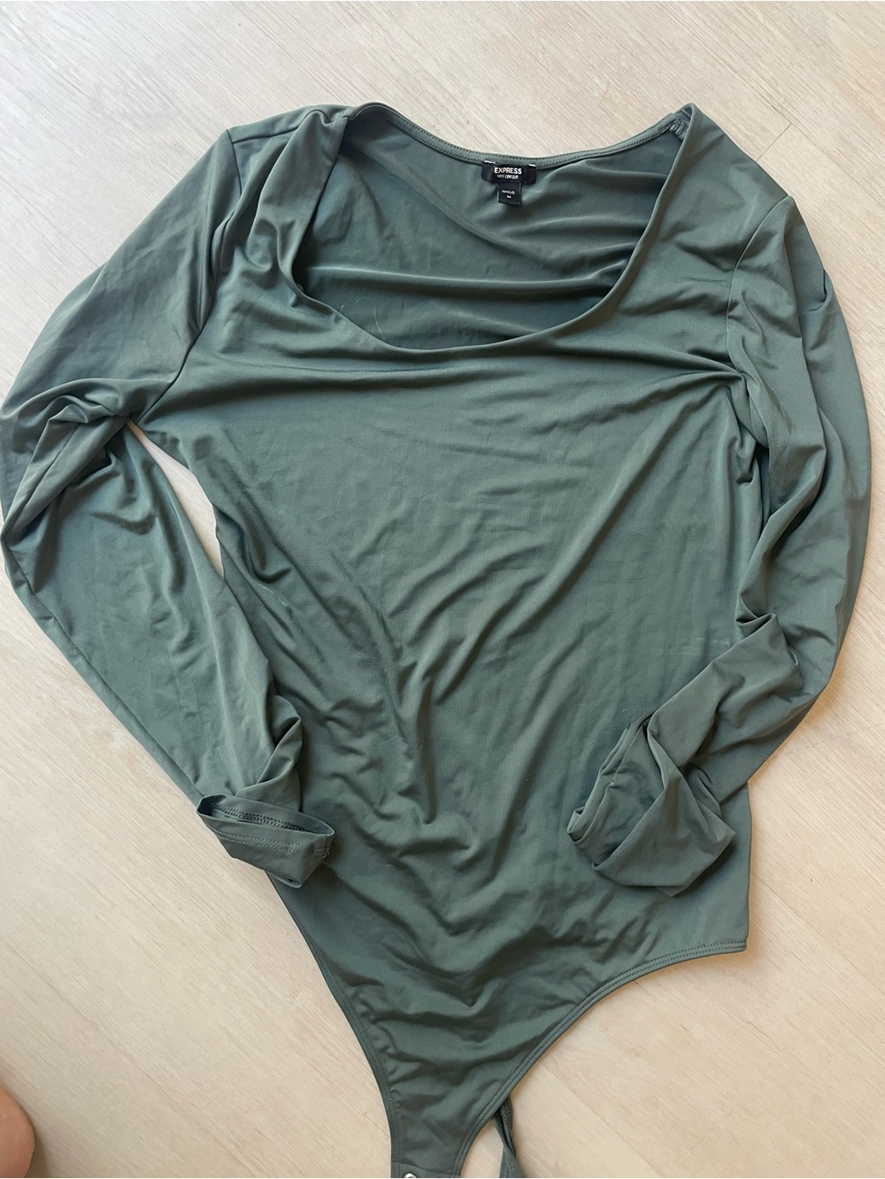 Express Olive Green Scoop Neck Long Sleeve Bodysuit